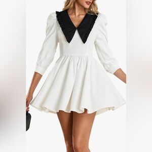Kaei&Shi Peter Pan Collar Dress,Puff Sleeve Babydoll Mini Dress